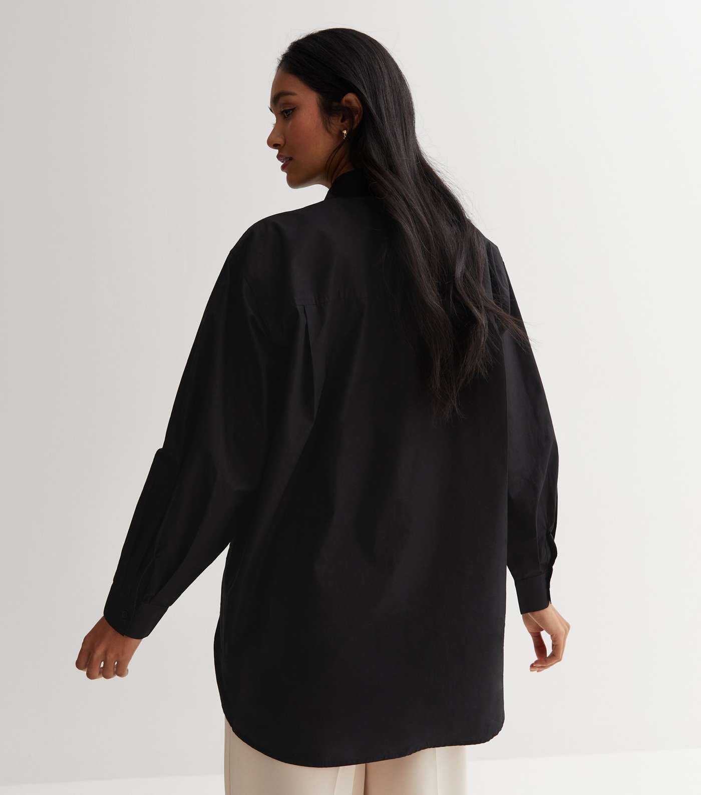 Black Poplin Long Sleeve Oversized Shirt Image 4