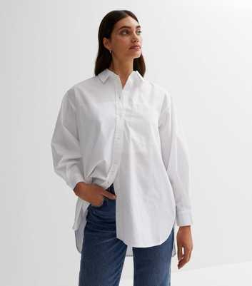White Poplin Long Sleeve Oversized Shirt