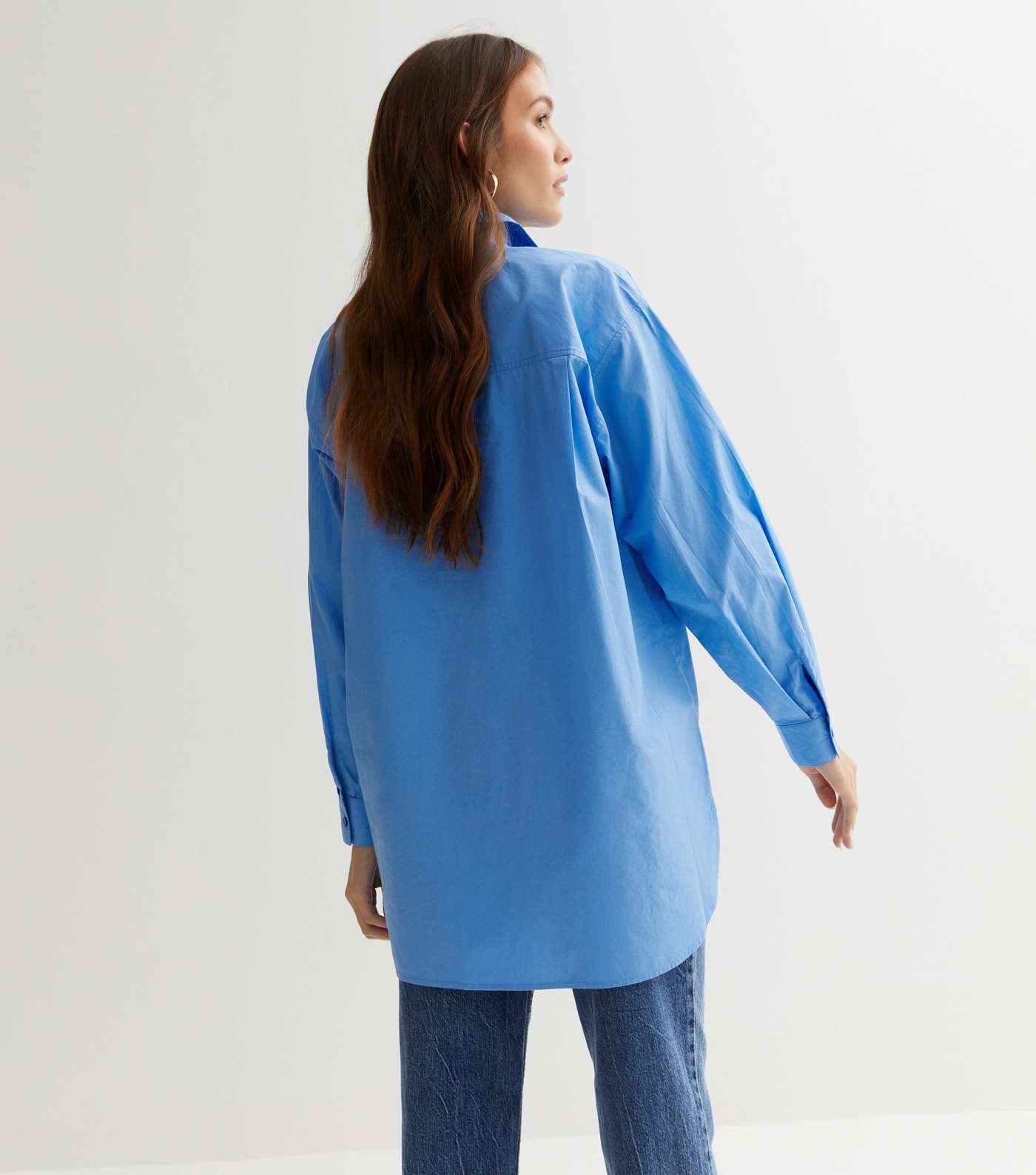Pale Blue Poplin Long Sleeve Oversized Shirt Image 4