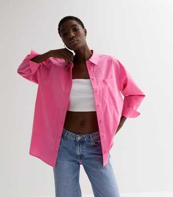 Bright Pink Poplin Long Sleeve Oversized Shirt