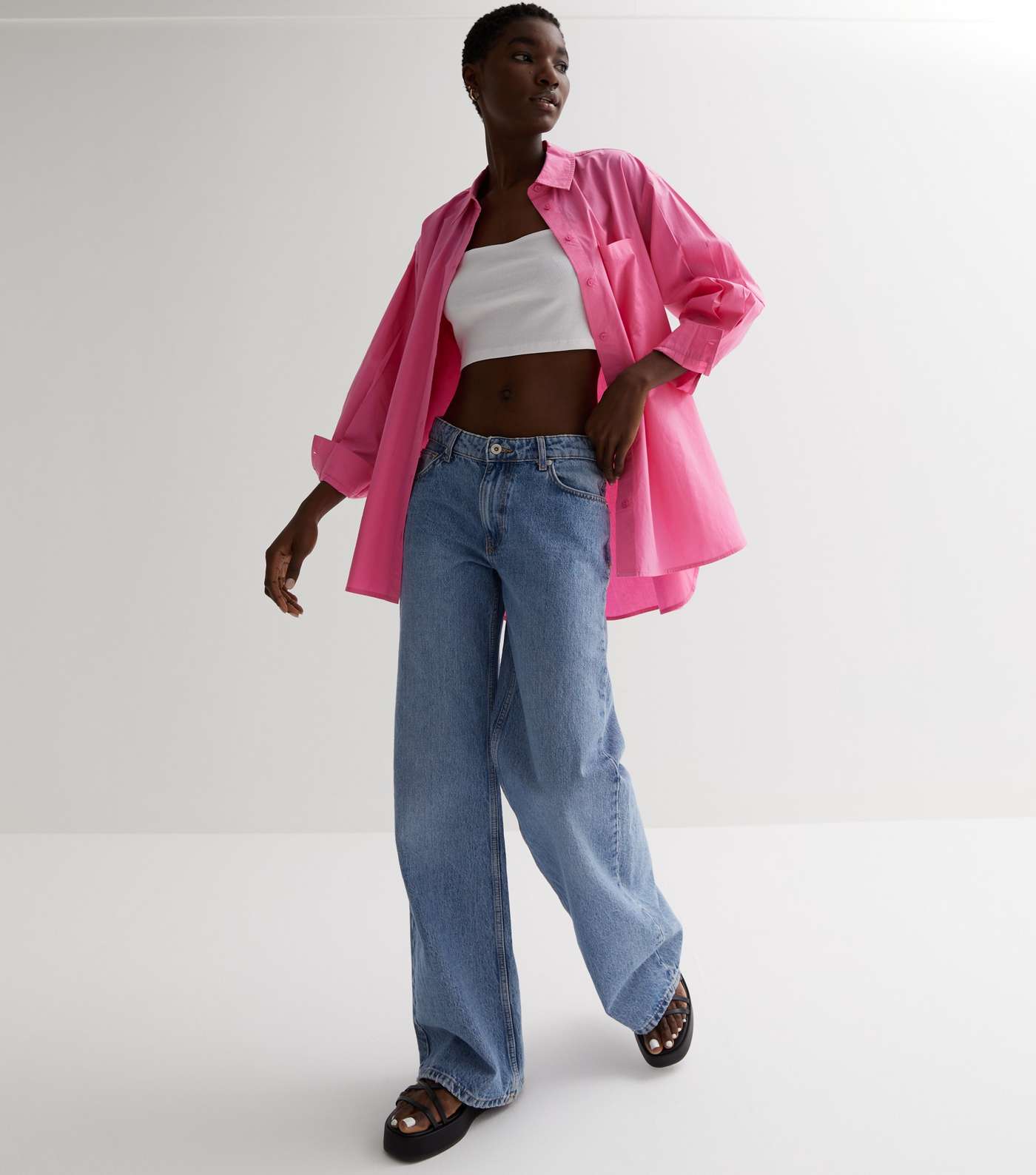 Bright Pink Poplin Long Sleeve Oversized Shirt Image 3