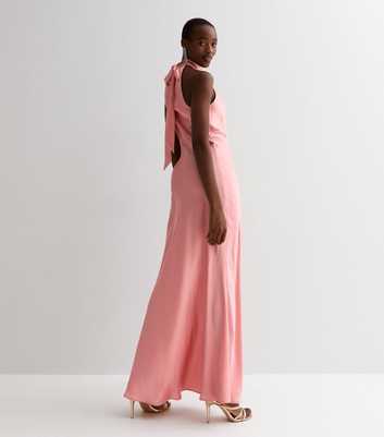 Tall Pink Satin Halter Neck Tie Back Maxi Dress