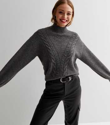 Sunshine Soul Grey Cable Knit Balloon Sleeve Jumper