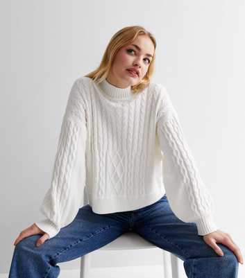 Sunshine Soul Off White Patchwork Cable Knit High Neck Long Sleeve Jumper