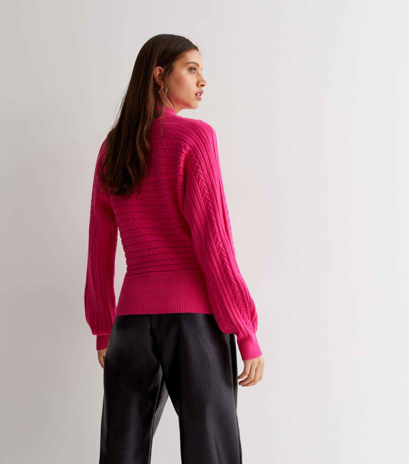 Sunshine Soul Bright Pink Cable Knit Batwing Jumper Image 4