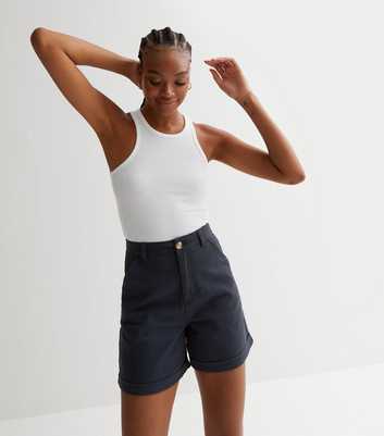 Tall Navy High Waist Chino Shorts