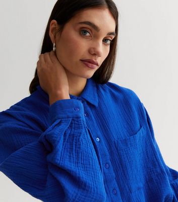 Bright Blue Cheesecloth Dip Hem Oversized Shirt New Look