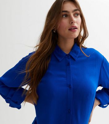 Royal blue button 2024 down shirt women's