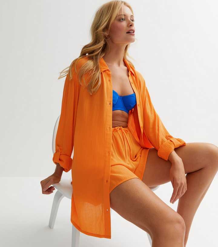 Bright Orange Cheesecloth Beach Shirt