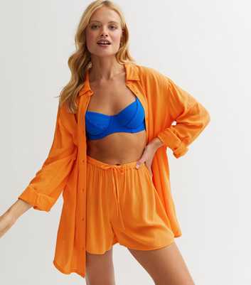 Bright Orange Cheesecloth High Waist Beach Shorts