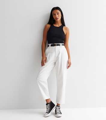 Petite Off White Denim Belted Crop Trousers