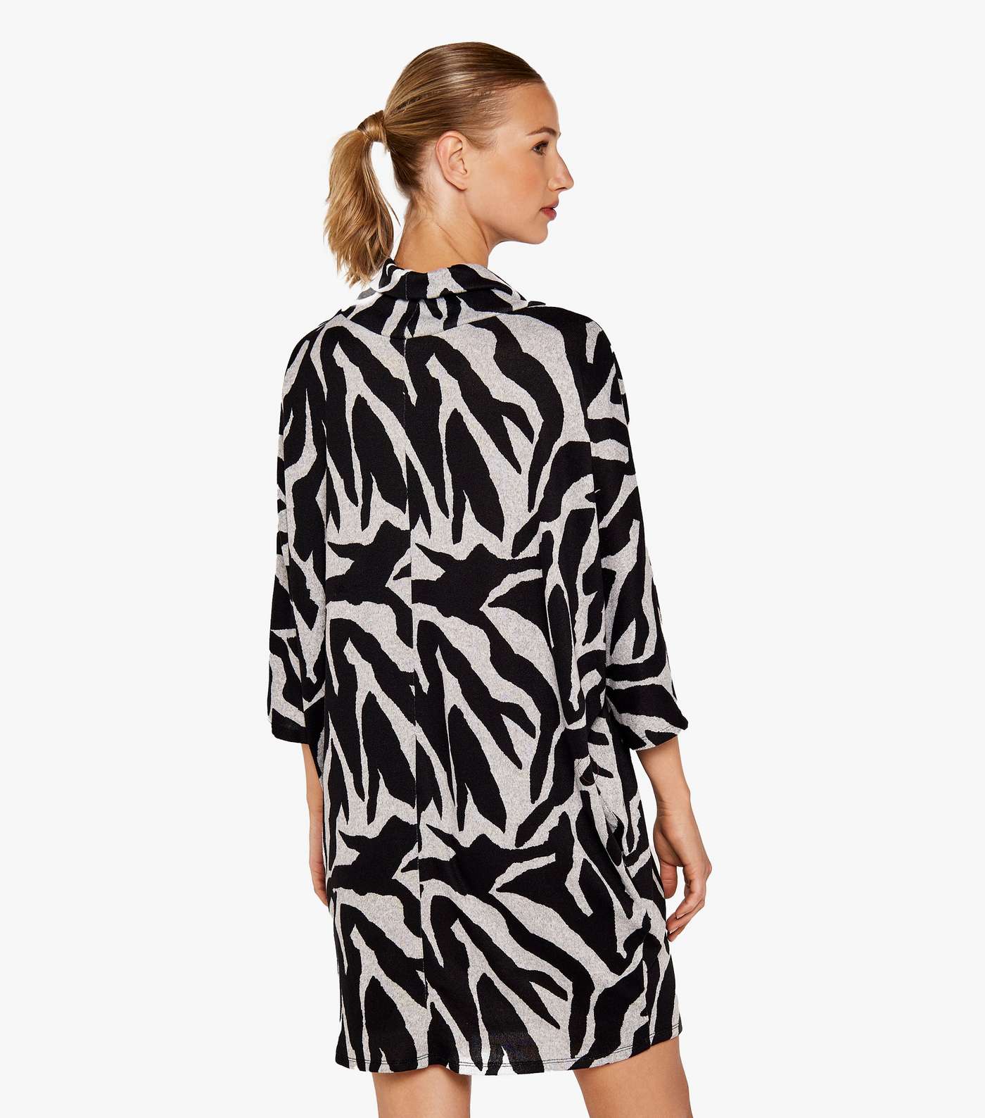 Apricot Light Grey Zebra Print Roll Neck Mini Shift Dress Image 3