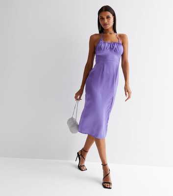 Public Desire Purple Satin Midi Halter Slip Dress