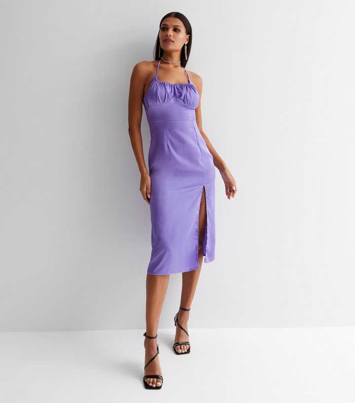 Public Desire Purple Satin Midi Halter Slip Dress | New Look