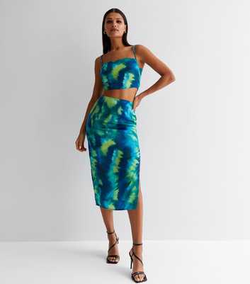 Public Desire Green Tie Dye Satin Midi Slip Skirt