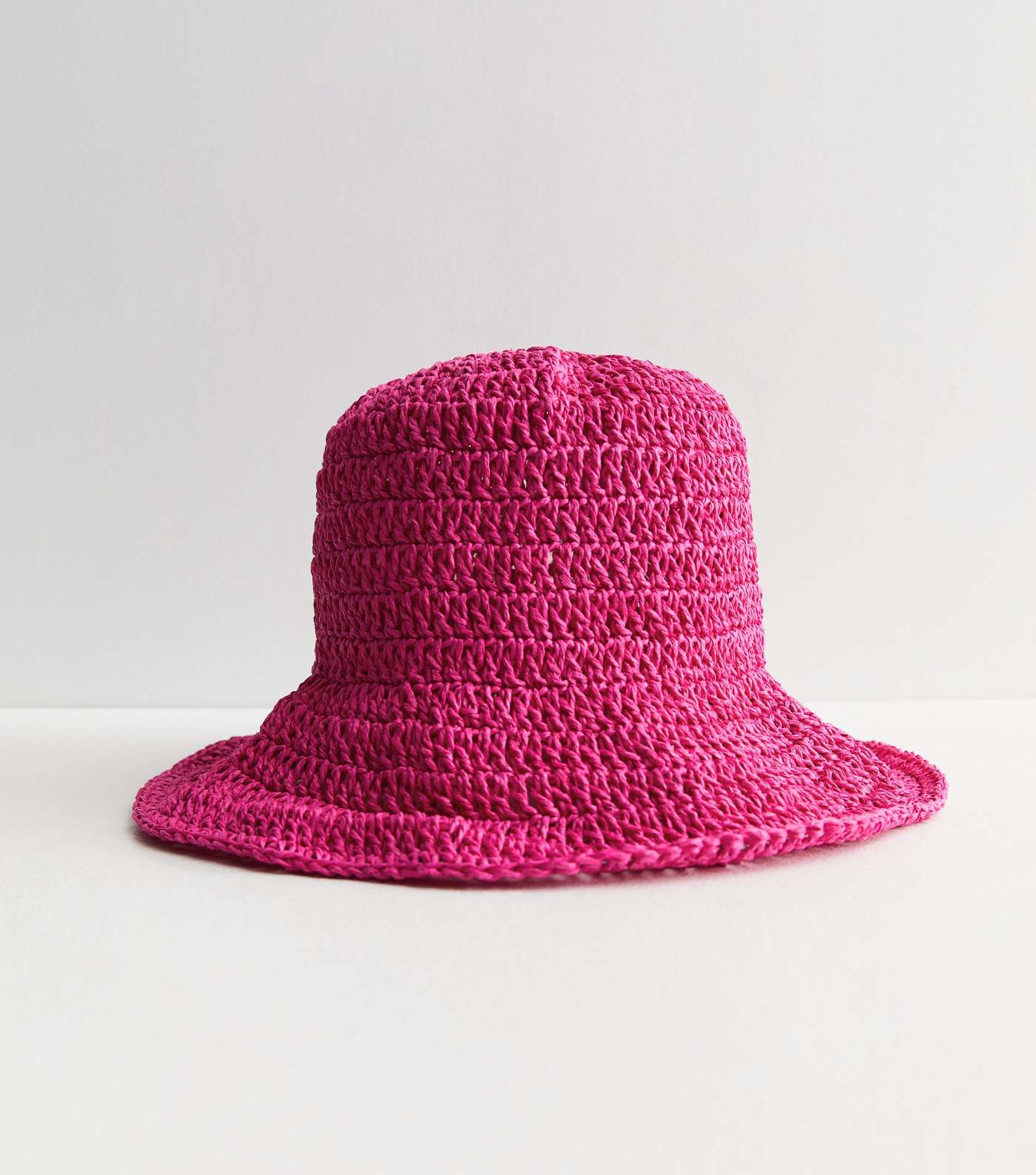 Bright Pink Straw Effect Crochet Bucket Hat Image 2