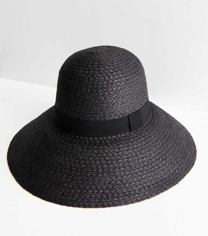 Black Straw Effect Oversized Hat