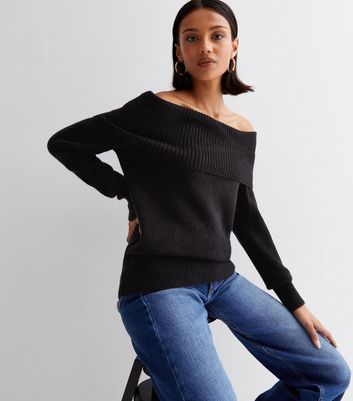 Black Knit Bardot Long Sleeve Jumper