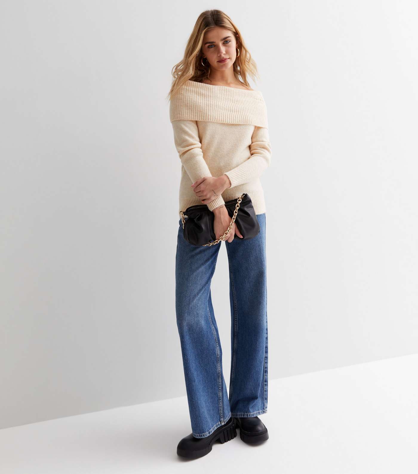Cream Knit Bardot Long Sleeve Jumper Image 3