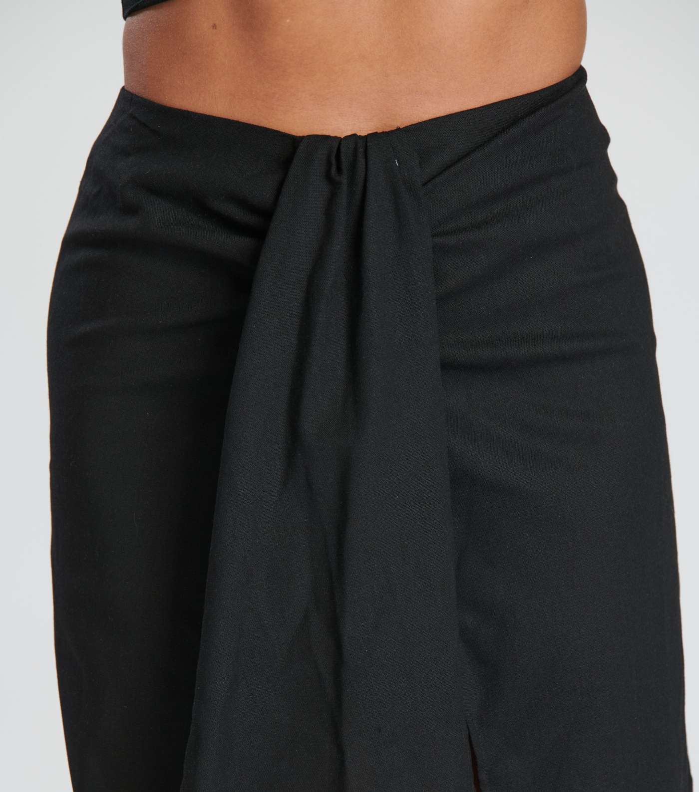 South Beach Black Linen-Look Knot Midi Skirt Image 4