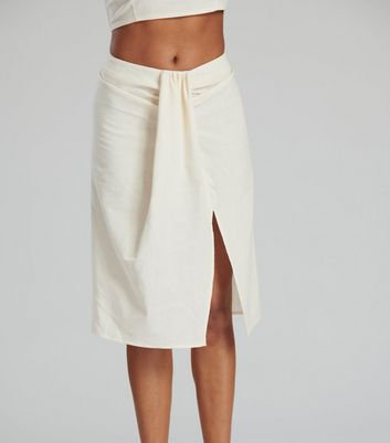 South Beach Cream Linen-Look Knot Midi Skirt New Look