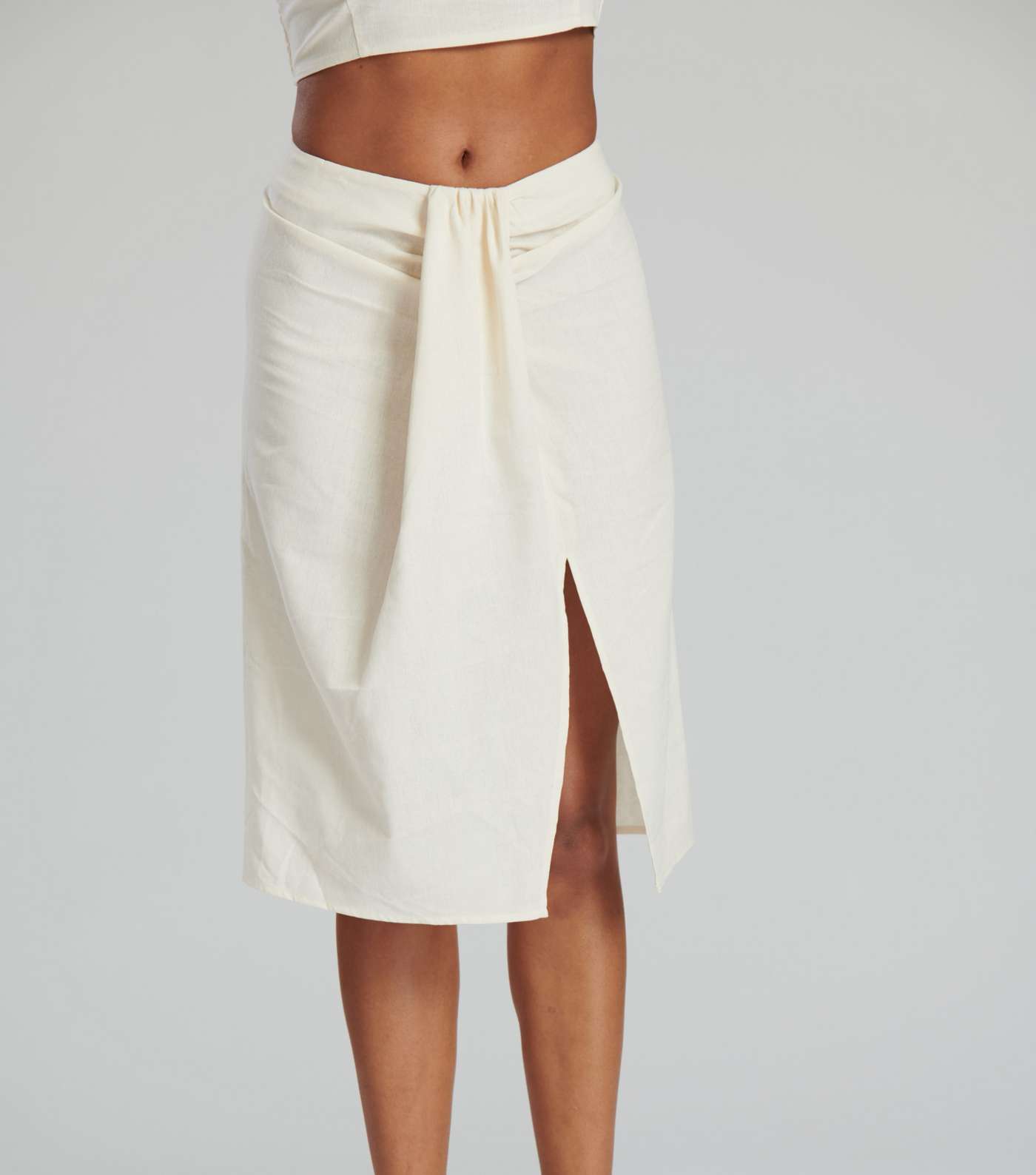 South Beach Cream Linen-Look Knot Midi Skirt Image 2
