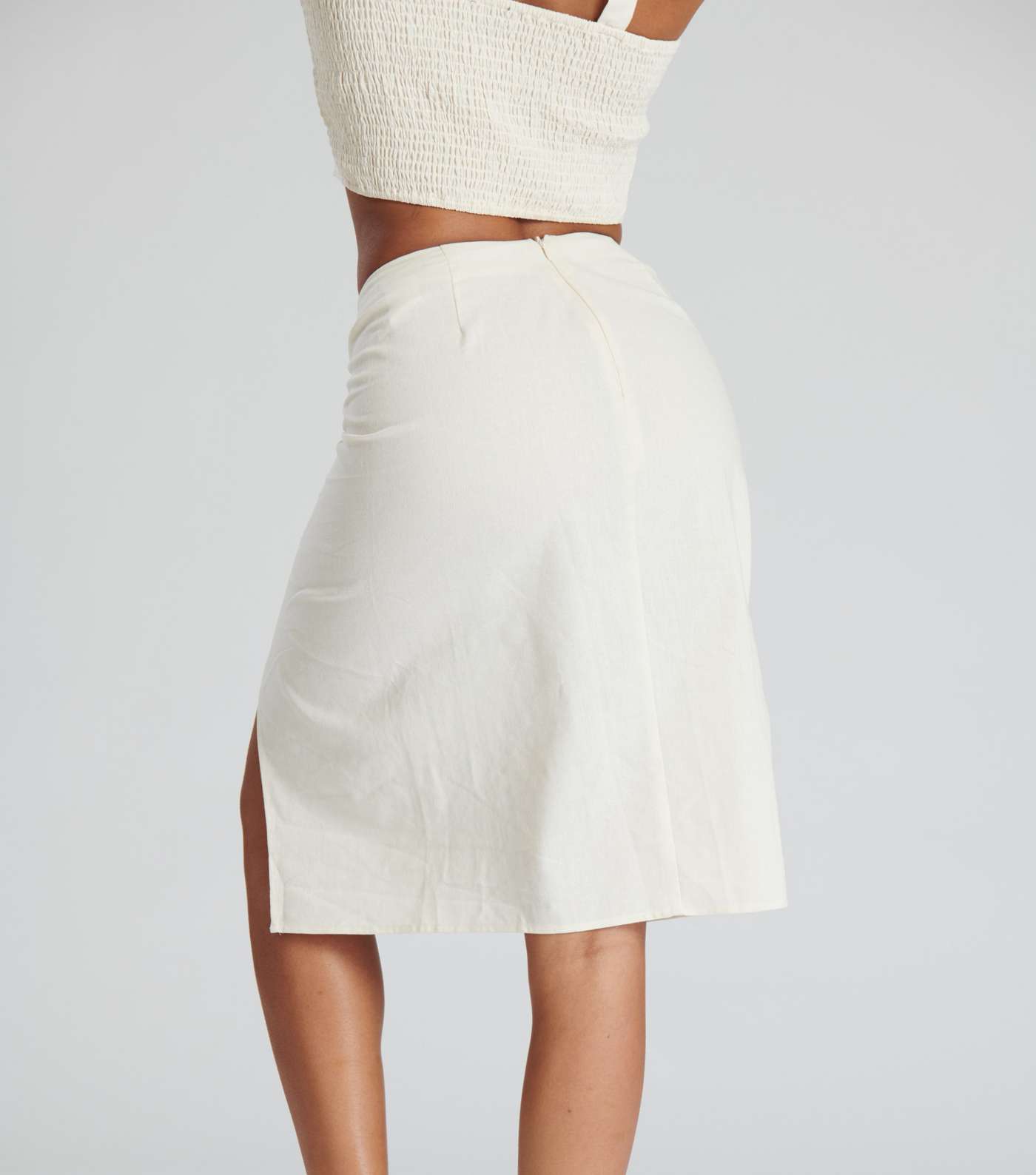 South Beach Cream Linen-Look Knot Midi Skirt Image 4