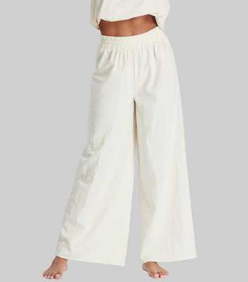 South Beach Cream Linen-Look High Waist Wide Leg Trousers