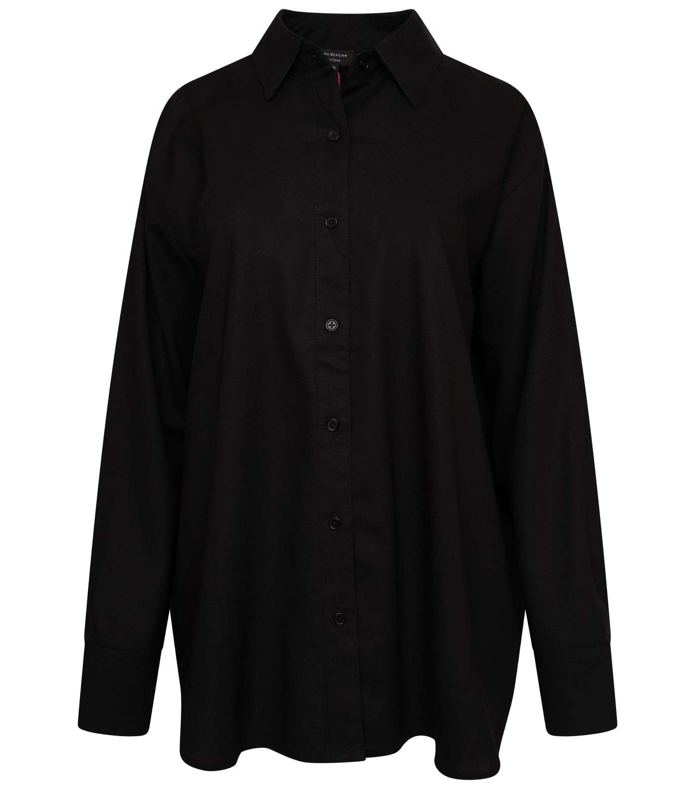 South Beach Black Linen-Look Oversized Shirt Image 5