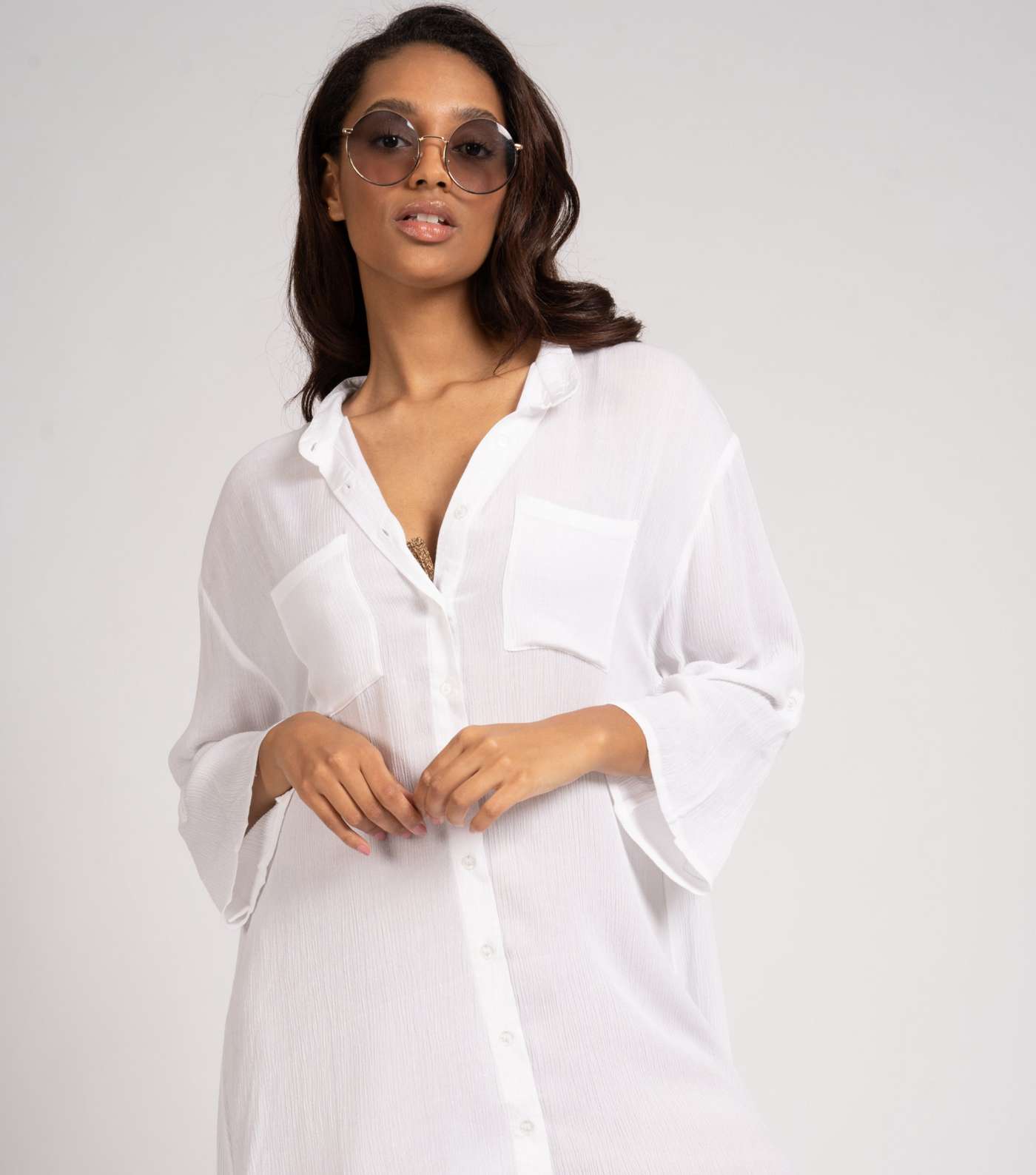 South Beach White Double Pocket Oversized Beach Shirt