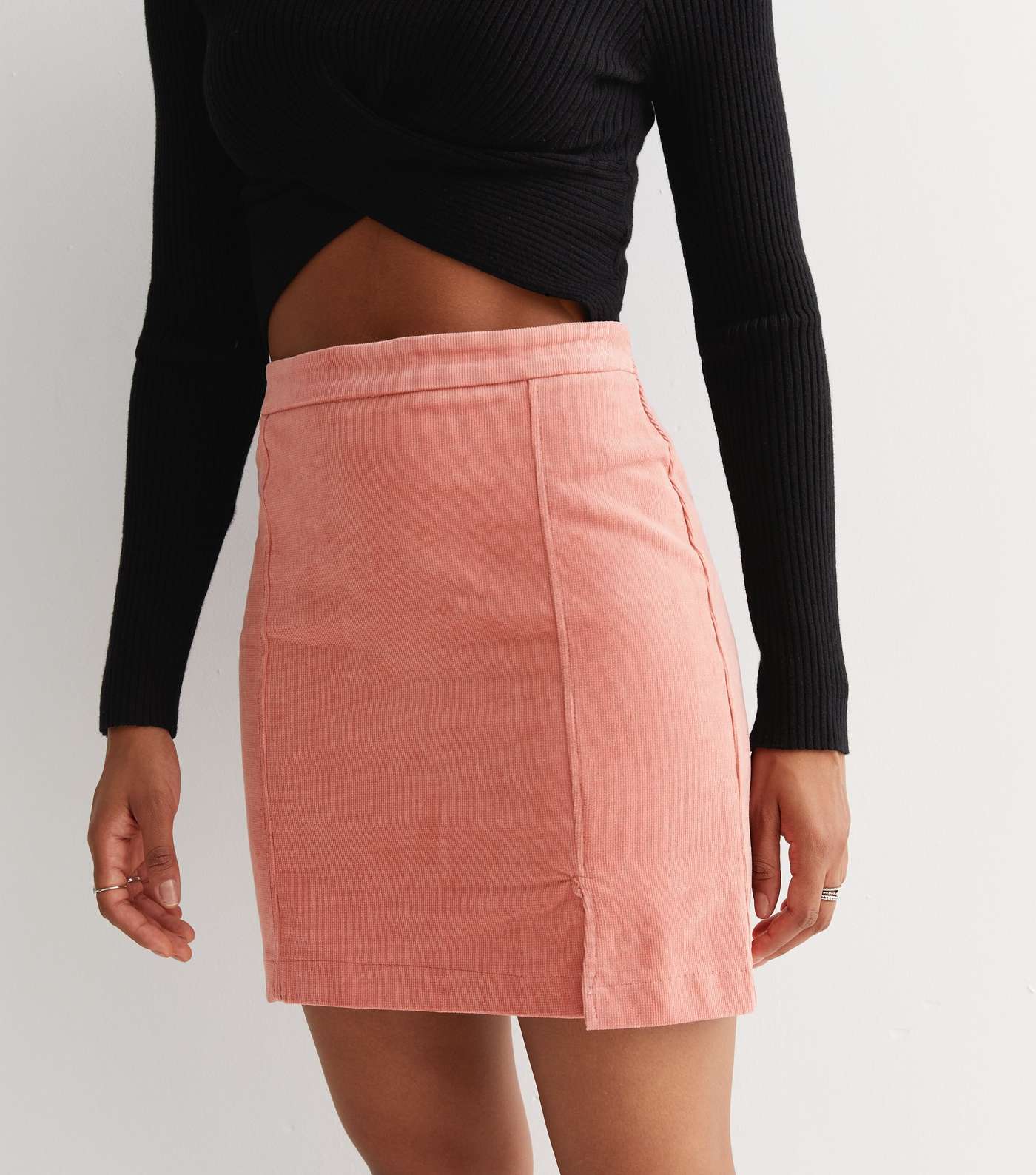 Pink Cord Split Hem Mini Skirt Image 3