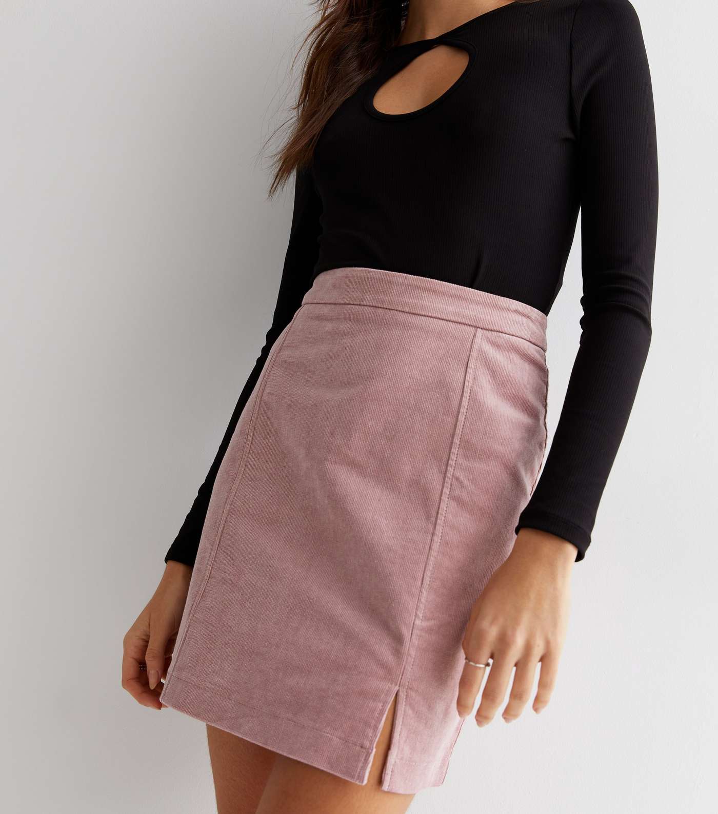 Mid Pink Cord Split Hem Mini Skirt Image 3