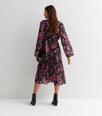 Parisian Black Floral Tie Waist Long 