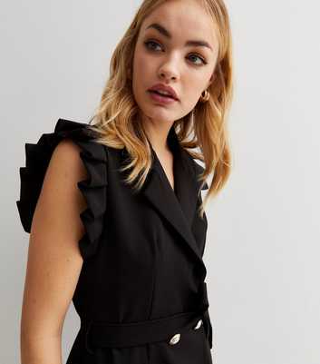 Parisian Black Ruffle Sleeveless Mini Blazer Dress
