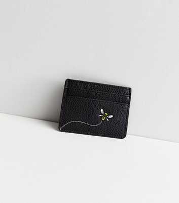 Black Leather-Look Bee Trail Card Holder