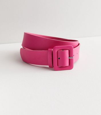 Bright Pink Leather Look Buckle Belt New Look