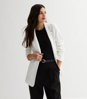 White Textured Jersey Blazer