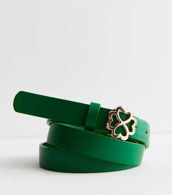 Green Leather-Look Clover Buckle Belt