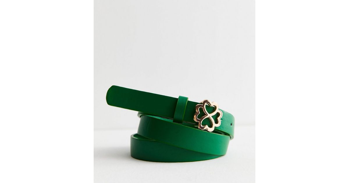 Slim belt with clover buckle Light Gold