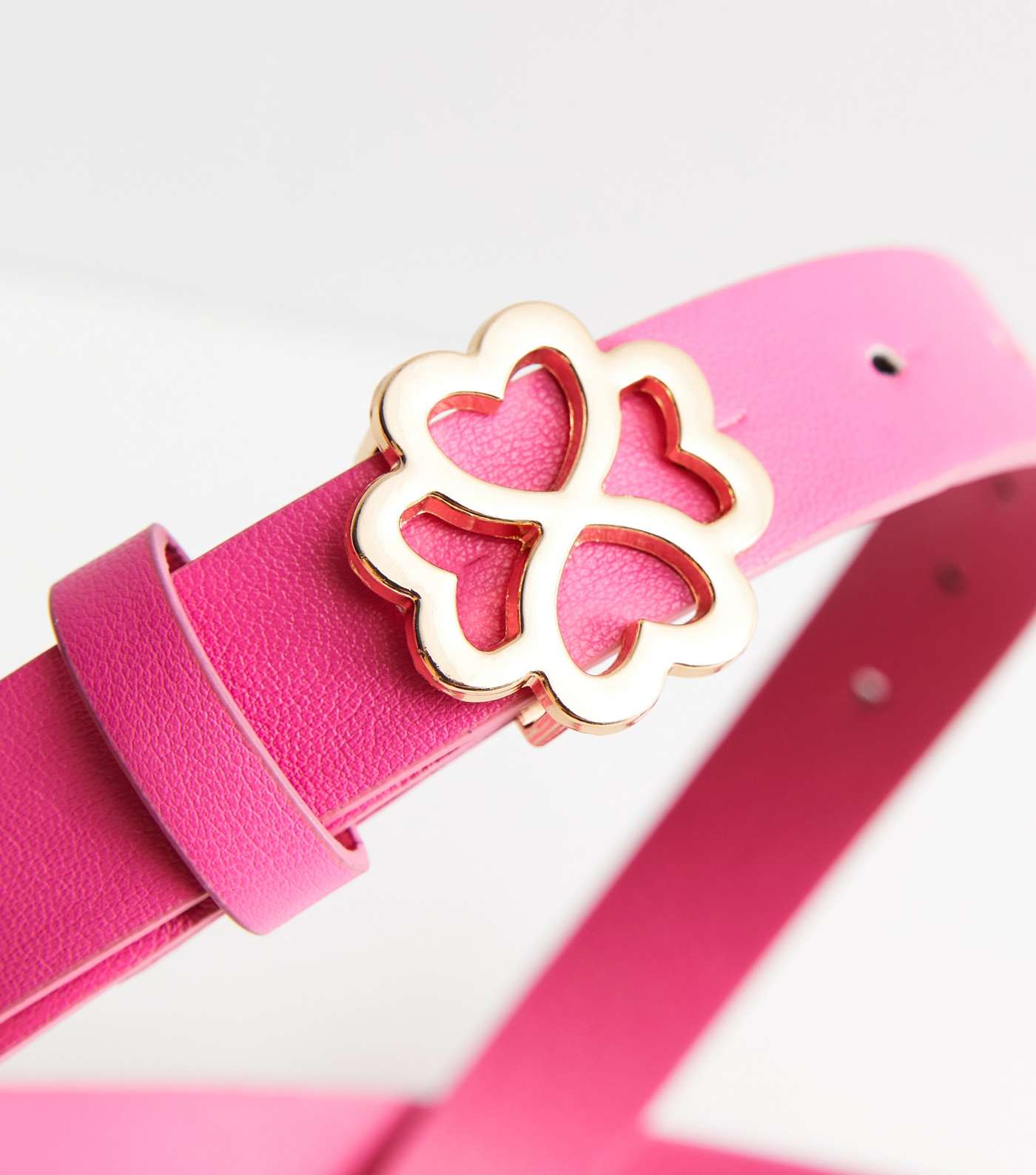 Bright Pink Leather-Look Clover Buckle Belt Image 3