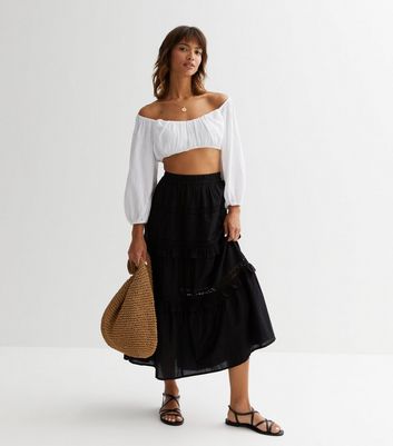 Black Frill Tiered Midi Skirt | New Look