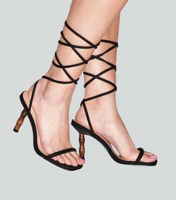 South Beach Black Tie Faux Bamboo Heel Sandals