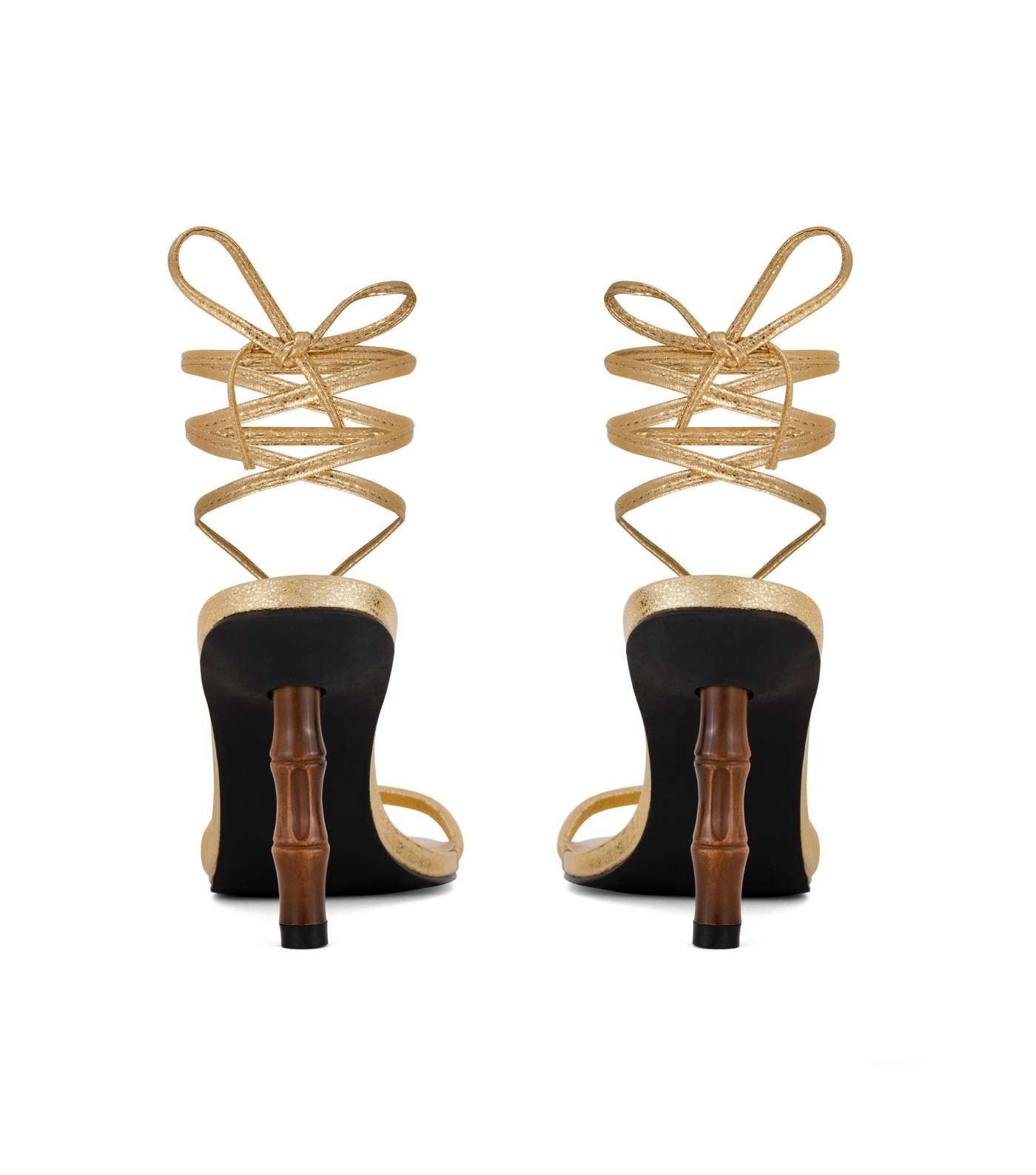 South Beach Gold Tie Faux Bamboo Heel Sandals Image 5