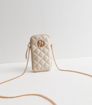 Cream Quilted Leather-Look Cross Body Phone Bag