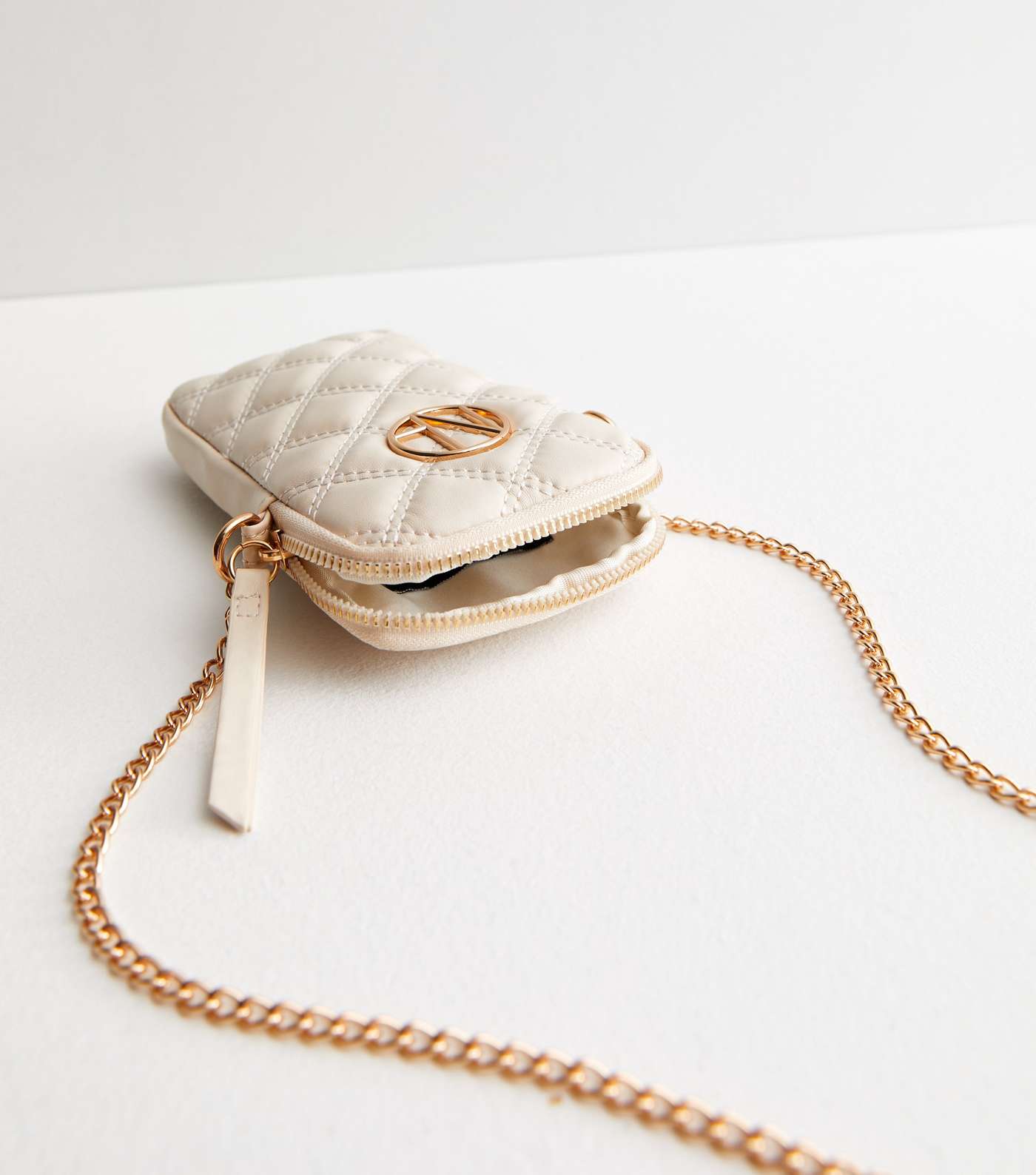 Cream Quilted Leather-Look Cross Body Phone Bag Image 4