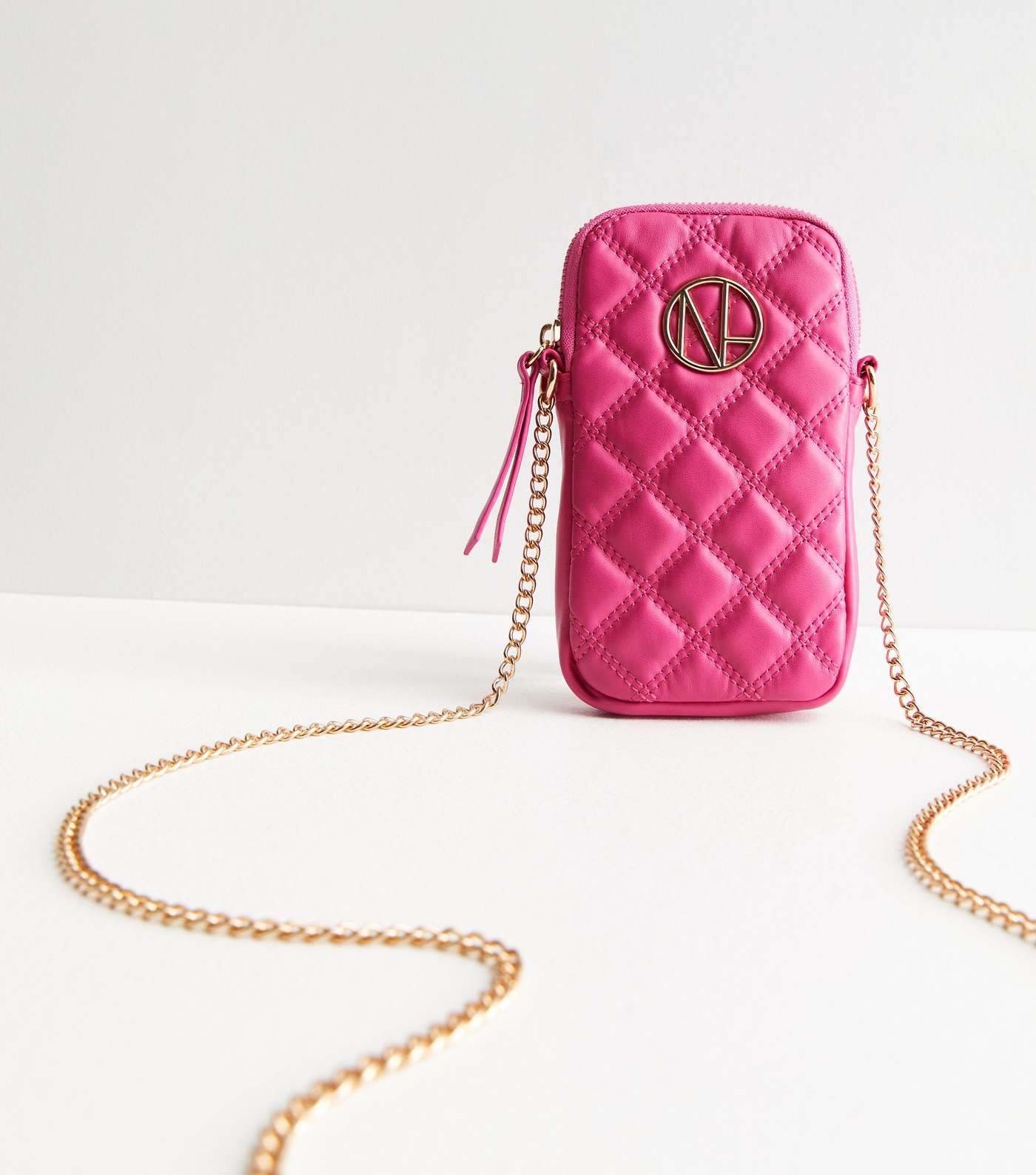 Bright Pink Quilted Leather-Look Cross Body Phone Bag