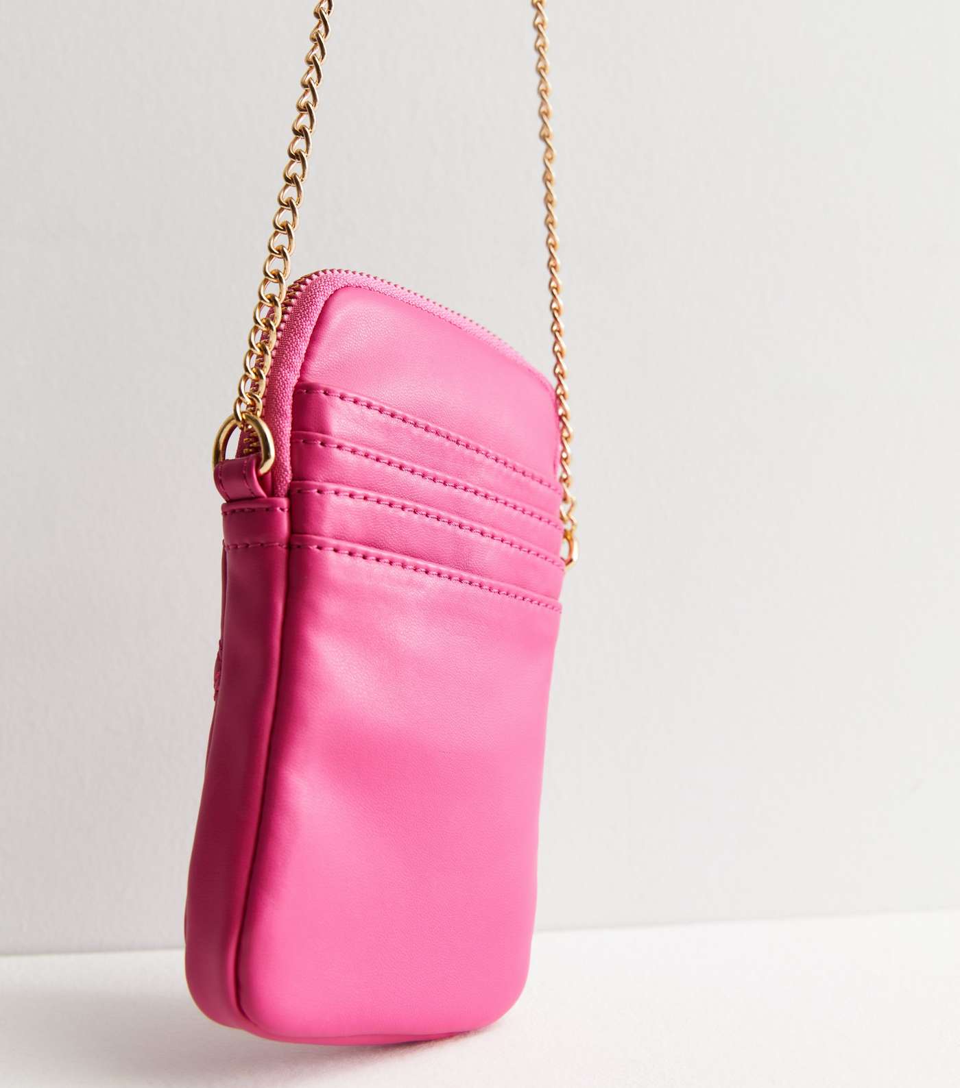 Bright Pink Quilted Leather-Look Cross Body Phone Bag Image 3