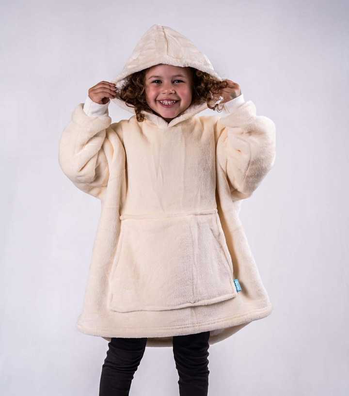 ONY Kids Cream Faux Fur Oversized Unisex Blanket Hoodie