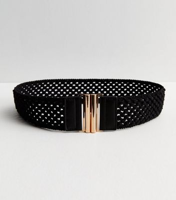 Black Crochet Waist Belt New Look