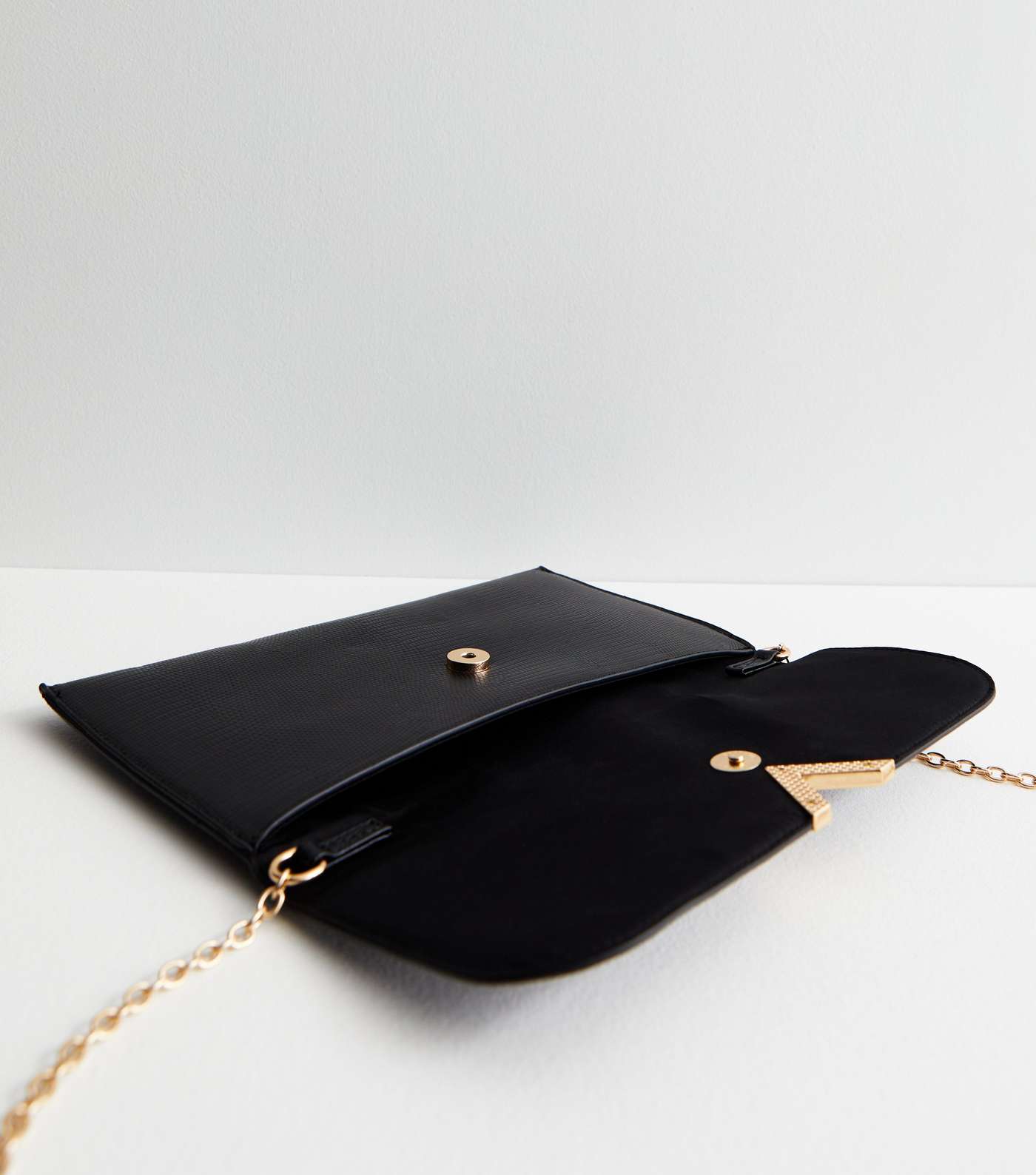 Black Leather-Look Chain Strap Clutch Bag Image 4